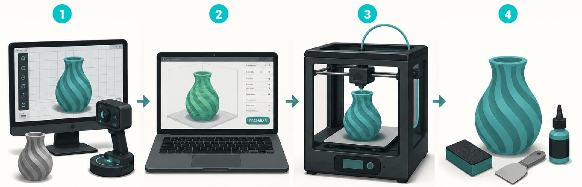 Flujo del funcionamiento de impresión 3D